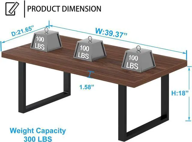 Alt view image 2 of 7 - IBF Walnut Coffee Table, Minimalist Wooden Living Room Table, Modern Simple Rectangle Center Table, Vintage Rustic Wood and Metal Cocktail Tea Coffee Table for Home Bedroom Office, Walnut, 39 Inch