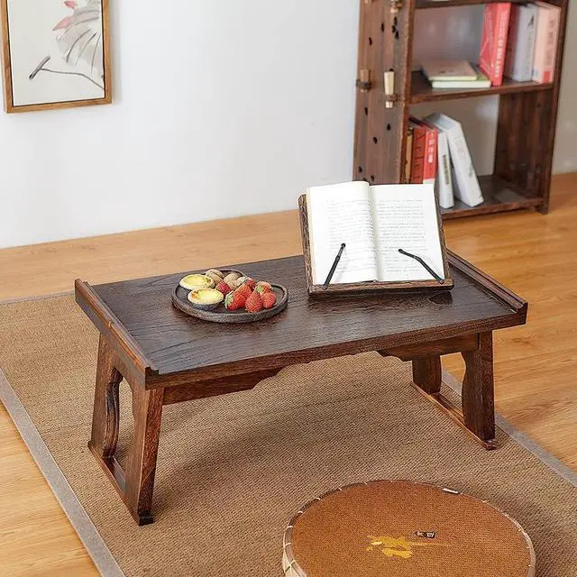 Alt view image 2 of 6 - Foldable Wooden Laptop Desk, Breakfast in Bed Serving Tray, Japanese Floor Table for Tea & Coffee, Portable Antique Meditation Altar(19.7x11.8x9.1)