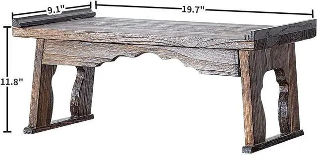 Alt view image 3 of 6 - Foldable Wooden Laptop Desk, Breakfast in Bed Serving Tray, Japanese Floor Table for Tea & Coffee, Portable Antique Meditation Altar(19.7x11.8x9.1)