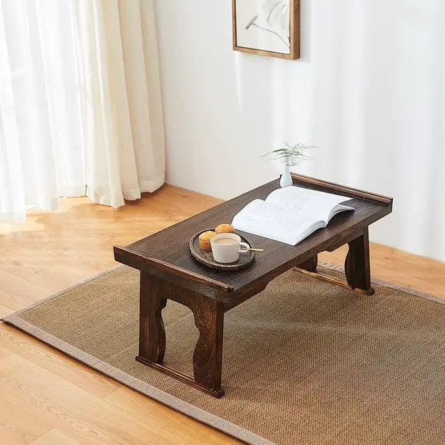 Alt view image 4 of 6 - Foldable Wooden Laptop Desk, Breakfast in Bed Serving Tray, Japanese Floor Table for Tea & Coffee, Portable Antique Meditation Altar(19.7x11.8x9.1)