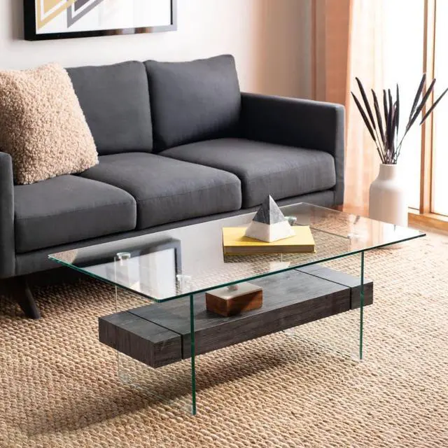 Alt view image 2 of 3 - Safavieh COF7004B Home Kayley Black Oak Glass Coffee Table