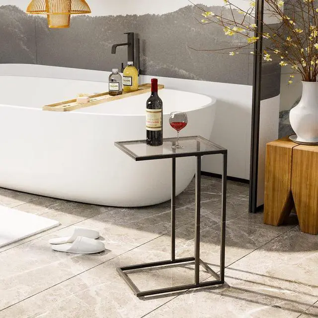 Alt view image 5 of 7 - Easy Paws C Shaped End Table Set of 2, Tempered Glass Snack Side Table with Metal Frame, Sofa Couch Side Table, Modern Style, Black