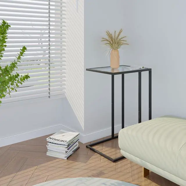 Alt view image 7 of 7 - Easy Paws C Shaped End Table Set of 2, Tempered Glass Snack Side Table with Metal Frame, Sofa Couch Side Table, Modern Style, Black