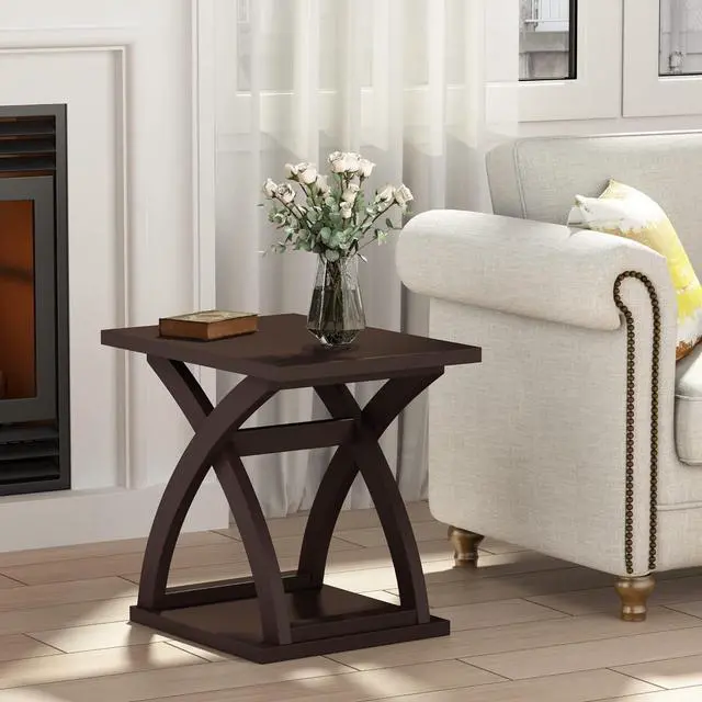 Alt view image 2 of 7 - ChooChoo End Side Table, Modern End Table with Storage Shelf, X-Design Side Table Living Room(Espresso)