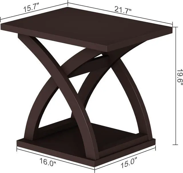 Alt view image 3 of 7 - ChooChoo End Side Table, Modern End Table with Storage Shelf, X-Design Side Table Living Room(Espresso)