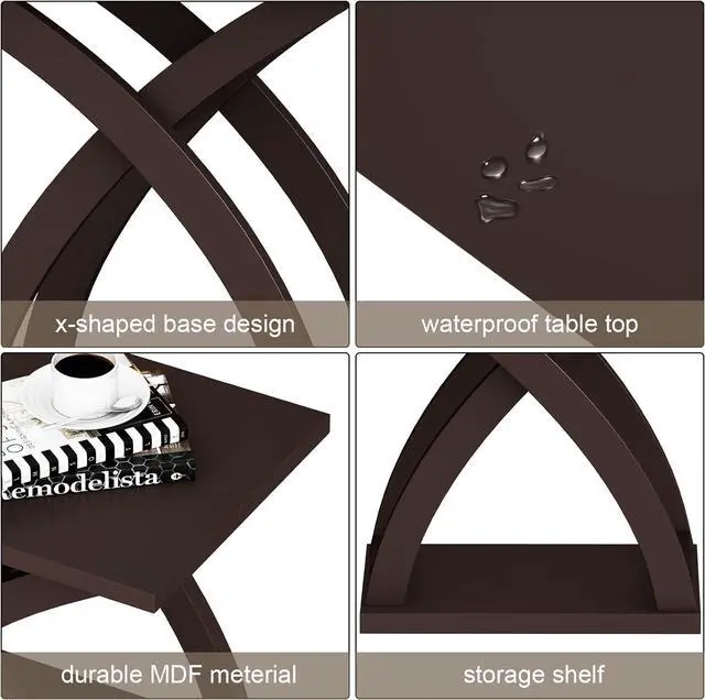 Alt view image 5 of 7 - ChooChoo End Side Table, Modern End Table with Storage Shelf, X-Design Side Table Living Room(Espresso)