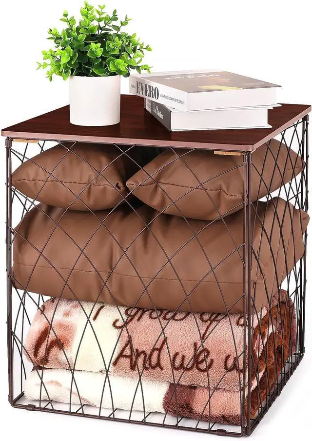 Main image of Small Coffee Table Storage, Square End Tables Blanket Basket with Lid for Living Room Folding Storage Side Table 1 Pack