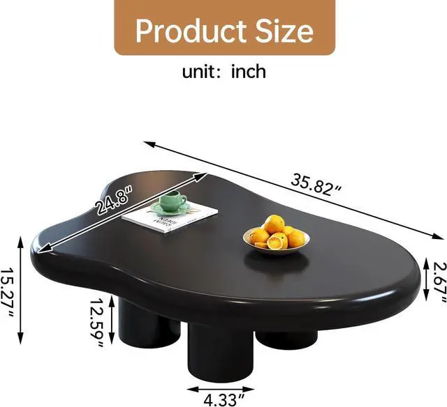 Alt view image 2 of 7 - Cloud Coffee Table, Cute End Table, Modern Coffee Table, Black Cartoon Coffee Table, Irregular Indoor Tea Table for Living Room with 4 Legs, 35.82"