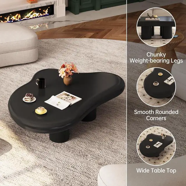Alt view image 4 of 7 - Cloud Coffee Table, Cute End Table, Modern Coffee Table, Black Cartoon Coffee Table, Irregular Indoor Tea Table for Living Room with 4 Legs, 35.82"