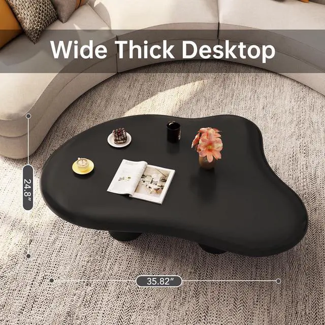 Alt view image 6 of 7 - Cloud Coffee Table, Cute End Table, Modern Coffee Table, Black Cartoon Coffee Table, Irregular Indoor Tea Table for Living Room with 4 Legs, 35.82"