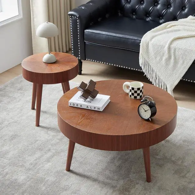 Main image of AVZEAR Nesting Round Coffee Table Set of 2, Mid Century Modern Coffee Table, Natural Wood Nesting Tables Walnut Side Table and Farmhouse End Table Set for Living Room Bedroom, Cafe, Office(Walnut)
