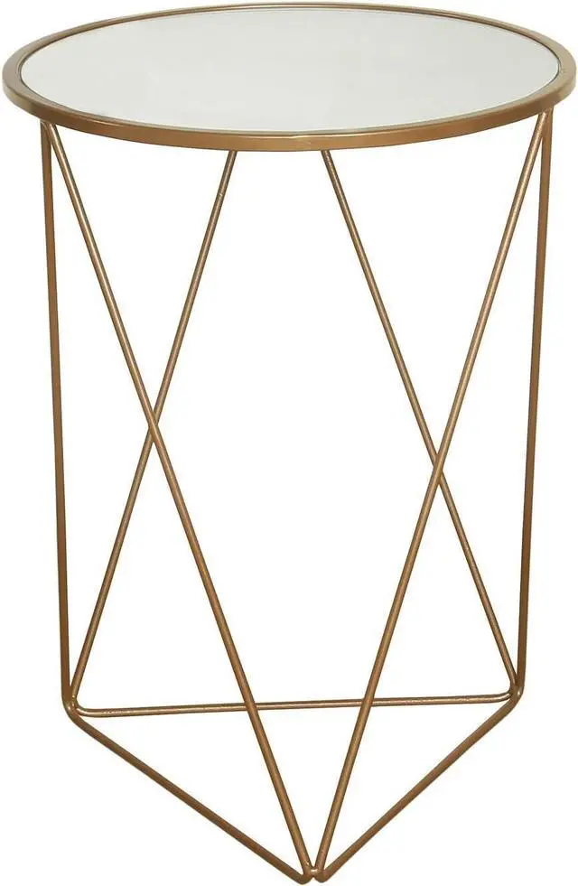 Main image of HomePop Metal Accent Table Triangle Base Round Mirror Top, Gold
