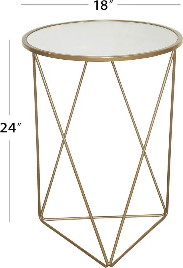 Alt view image 3 of 7 - HomePop Metal Accent Table Triangle Base Round Mirror Top, Gold