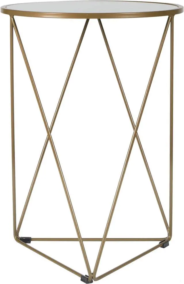 Alt view image 5 of 7 - HomePop Metal Accent Table Triangle Base Round Mirror Top, Gold
