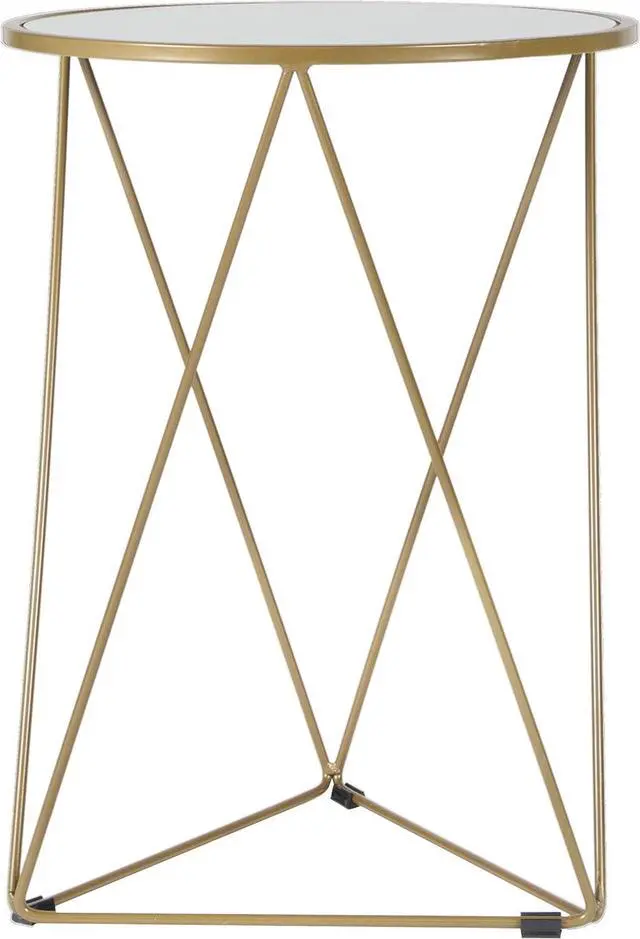 Alt view image 4 of 7 - HomePop Metal Accent Table Triangle Base Round Mirror Top, Gold