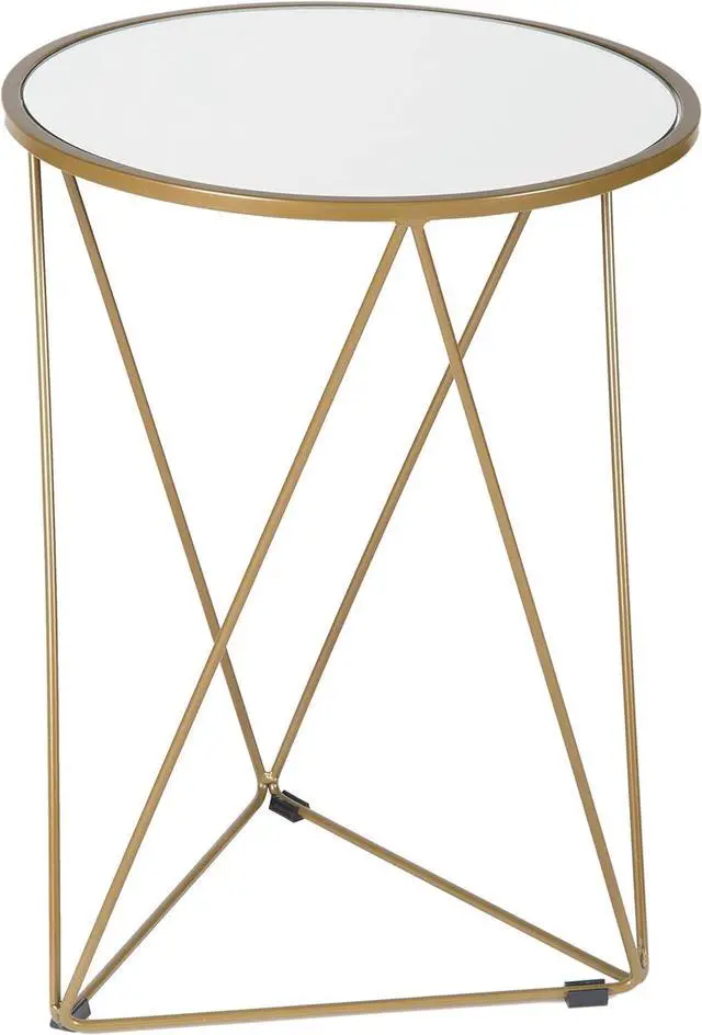 Alt view image 6 of 7 - HomePop Metal Accent Table Triangle Base Round Mirror Top, Gold