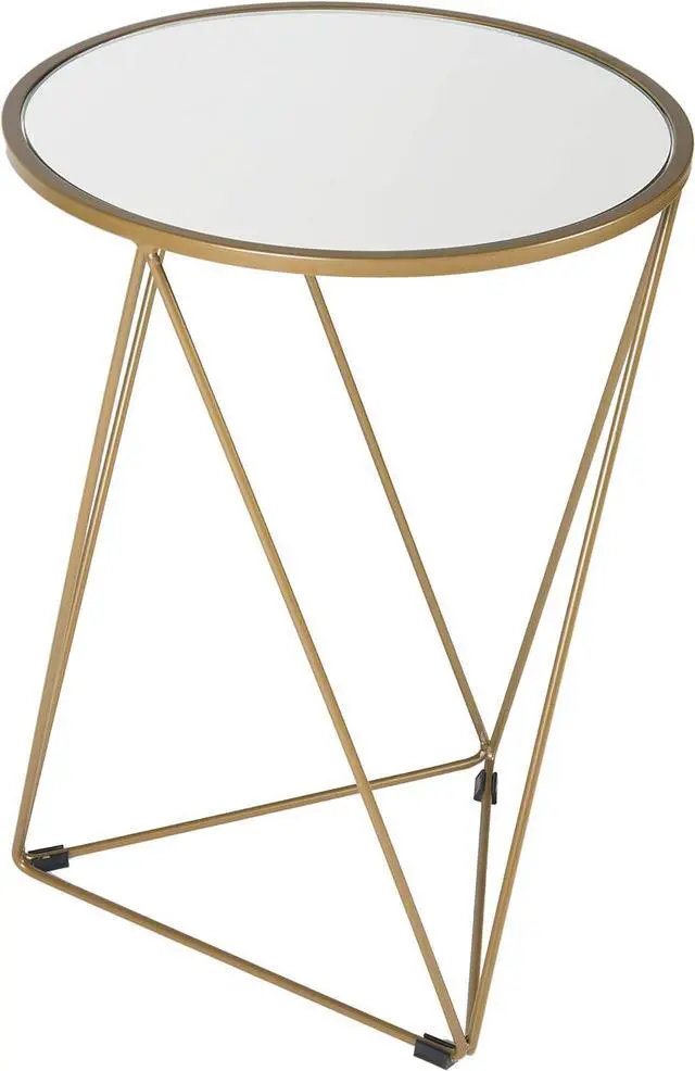 Alt view image 7 of 7 - HomePop Metal Accent Table Triangle Base Round Mirror Top, Gold