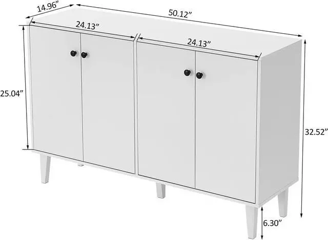 Alt view image 2 of 7 - Panana Sideboard Buffet Cabinet Kitchen Storage Cabinet Living Room 4 Doors Console Table (White)