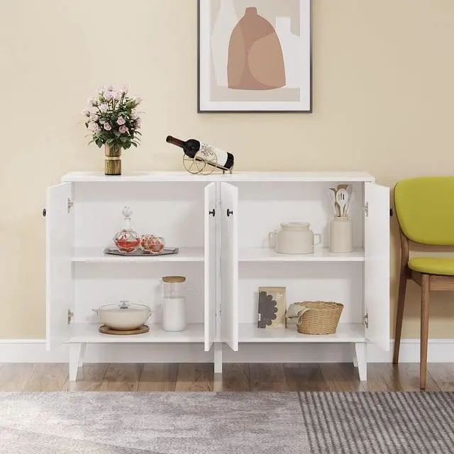 Alt view image 4 of 7 - Panana Sideboard Buffet Cabinet Kitchen Storage Cabinet Living Room 4 Doors Console Table (White)