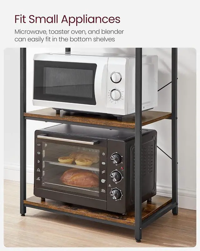 Alt view image 7 of 7 - VASAGLE Coffee Bar, Bakers Rack for Kitchen with Storage, 6-Tier Kitchen Shelves with 6 Hooks, Microwave Stand, Industrial, 15.7 x 23.6 x 65.7 Inches, Rustic Brown and Black UKKS024B01