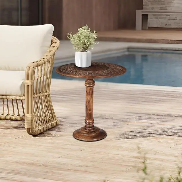 Alt view image 4 of 7 - Goroly Home Coffee Table Pillar, Small End Table Nightstand Bedside Table for Living Room, Magazines, Books & Plants - 18x22 Inch - Antique Burnt