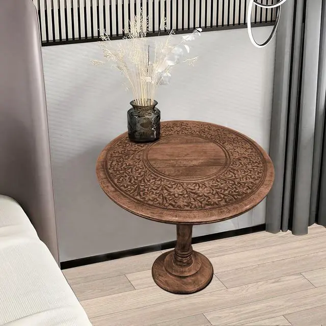 Alt view image 3 of 7 - Goroly Home Coffee Table Pillar, Small End Table Nightstand Bedside Table for Living Room, Magazines, Books & Plants - 18x22 Inch - Antique Burnt