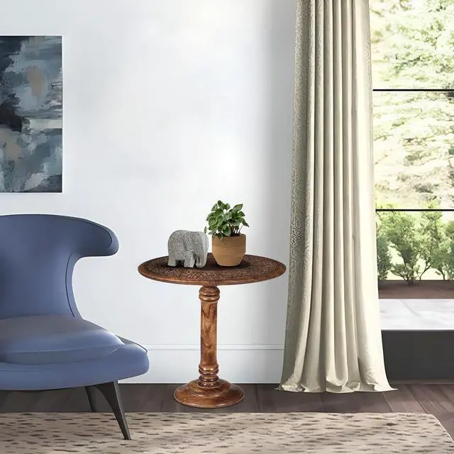 Alt view image 6 of 7 - Goroly Home Coffee Table Pillar, Small End Table Nightstand Bedside Table for Living Room, Magazines, Books & Plants - 18x22 Inch - Antique Burnt