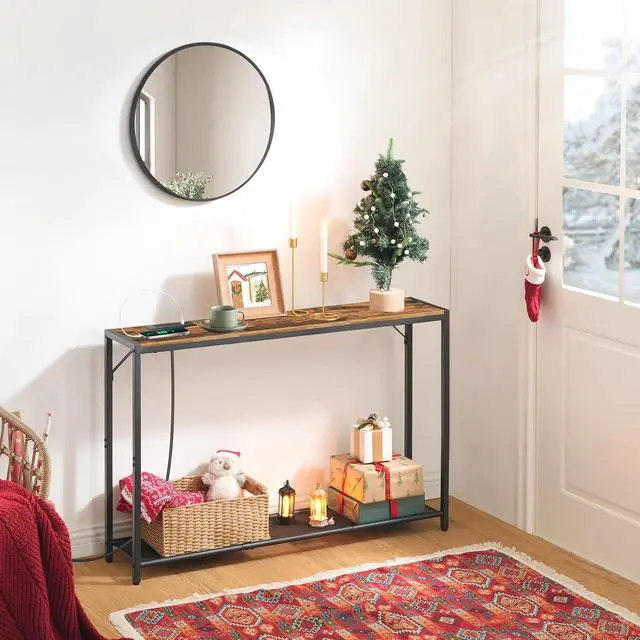 Alt view image 2 of 7 - Sofa Table with Power Outlet, 43.7" Console Table with USB Ports, Behind Couch Table, Entryway Table for Living Room, Hallway, Foyer, Metal Frame, Adjustable Feet, Rustic Brown CTHR11E01Z1