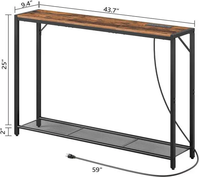 Alt view image 3 of 7 - Sofa Table with Power Outlet, 43.7" Console Table with USB Ports, Behind Couch Table, Entryway Table for Living Room, Hallway, Foyer, Metal Frame, Adjustable Feet, Rustic Brown CTHR11E01Z1