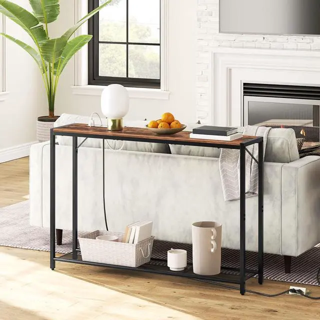 Alt view image 5 of 7 - Sofa Table with Power Outlet, 43.7" Console Table with USB Ports, Behind Couch Table, Entryway Table for Living Room, Hallway, Foyer, Metal Frame, Adjustable Feet, Rustic Brown CTHR11E01Z1