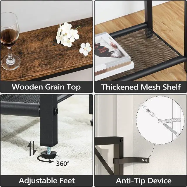 Alt view image 7 of 7 - Sofa Table with Power Outlet, 43.7" Console Table with USB Ports, Behind Couch Table, Entryway Table for Living Room, Hallway, Foyer, Metal Frame, Adjustable Feet, Rustic Brown CTHR11E01Z1