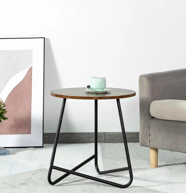 Main image of Small Round Side End Table,Modern Coffee Table,Metal Nightstand for Living Room,Bedroom,Office,Indoor & Outdoor(Brown)