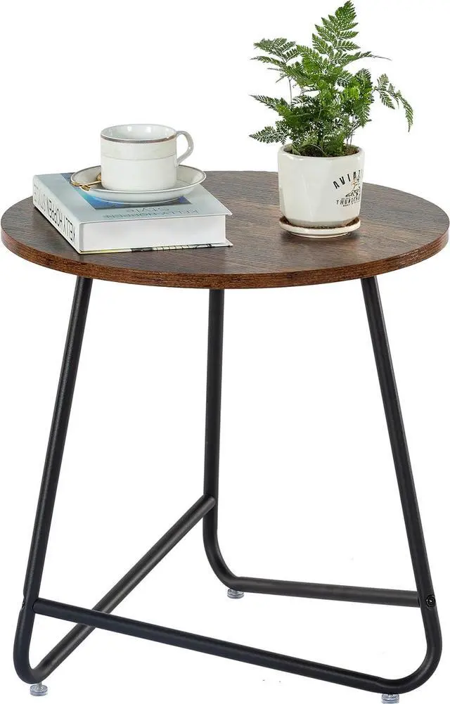Alt view image 3 of 7 - Small Round Side End Table,Modern Coffee Table,Metal Nightstand for Living Room,Bedroom,Office,Indoor & Outdoor(Brown)