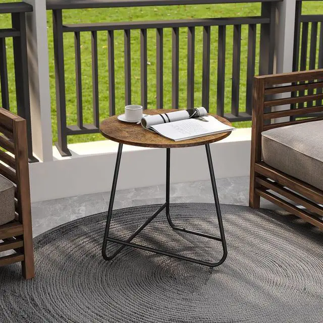 Alt view image 4 of 7 - Small Round Side End Table,Modern Coffee Table,Metal Nightstand for Living Room,Bedroom,Office,Indoor & Outdoor(Brown)