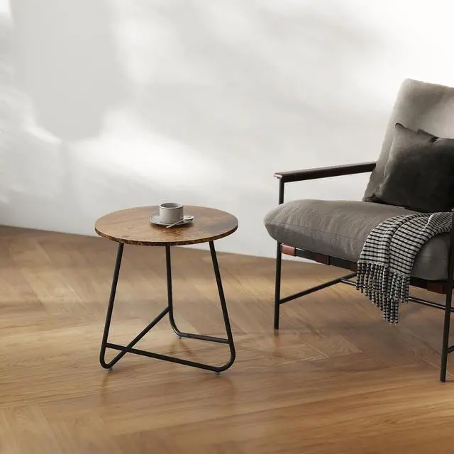 Alt view image 7 of 7 - Small Round Side End Table,Modern Coffee Table,Metal Nightstand for Living Room,Bedroom,Office,Indoor & Outdoor(Brown)