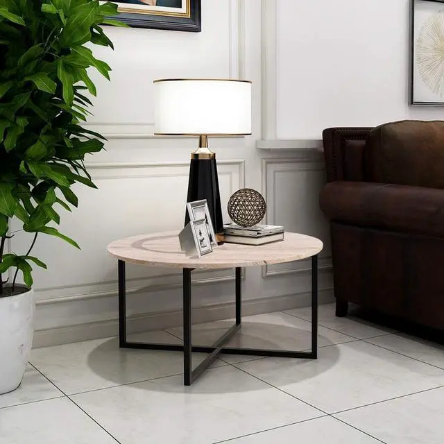 Main image of HOMERECOMMEND Round Coffee Table Kitchen Dining Table Modern Tea Table Office Conference Pedestal Desk Computer Study Desk White/Black
