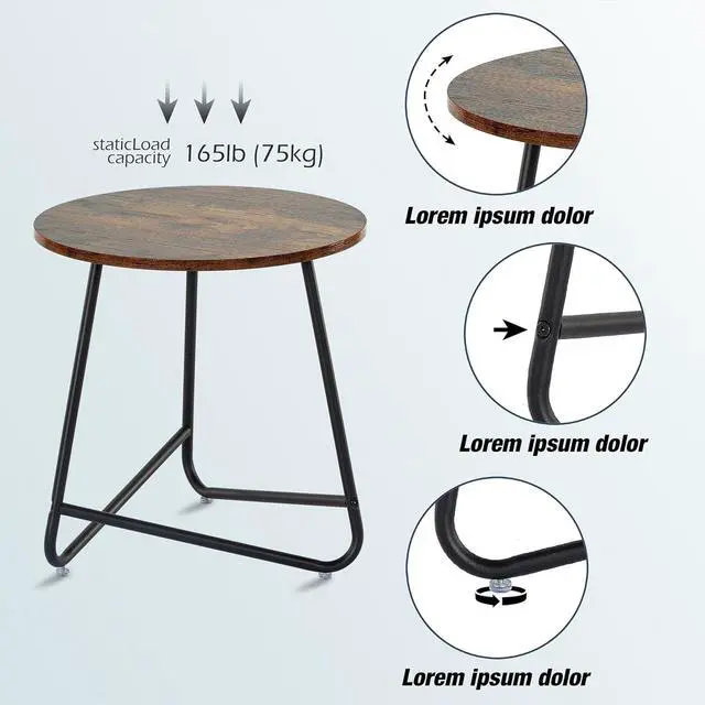 Alt view image 6 of 7 - Small Round Side End Table,Modern Coffee Table,Metal Nightstand for Living Room,Bedroom,Office,Indoor & Outdoor(Brown)
