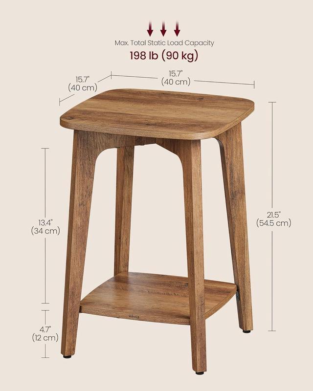 Alt view image 3 of 6 - VASAGLE Side Table, Small Square End Table with Lower Shelf, Nightstand for Small Spaces, Living Room, Bedroom, Honey Brown ULET236K01