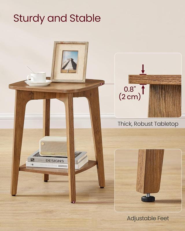 Alt view image 5 of 6 - VASAGLE Side Table, Small Square End Table with Lower Shelf, Nightstand for Small Spaces, Living Room, Bedroom, Honey Brown ULET236K01