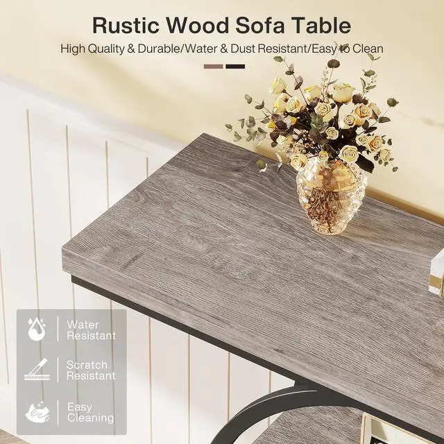 Alt view image 7 of 7 - Tribesigns 41.3" Console Table, Industrial 4-Tier Sofa Table Entryway Table with Circle Base, Narrow Wood Accent Tables with Storage Shelves for Living Room, Hallway, Foyer, Gray