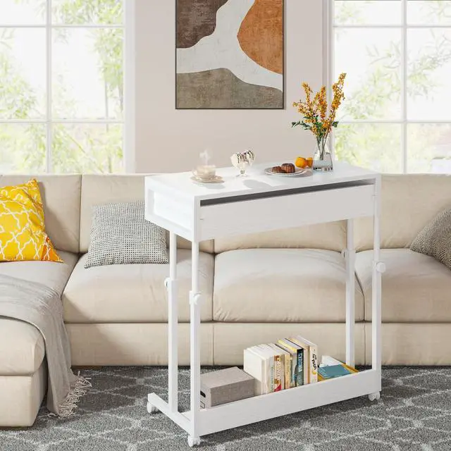 Alt view image 5 of 7 - Tribesigns Portable Desk with Drawers, Mobile Laptop Desk with Wheels, Couch Desk Sofa Side Table Bed Desk, Small Standing Desk for Home Office (White)