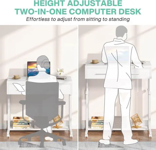 Alt view image 6 of 7 - Tribesigns Portable Desk with Drawers, Mobile Laptop Desk with Wheels, Couch Desk Sofa Side Table Bed Desk, Small Standing Desk for Home Office (White)