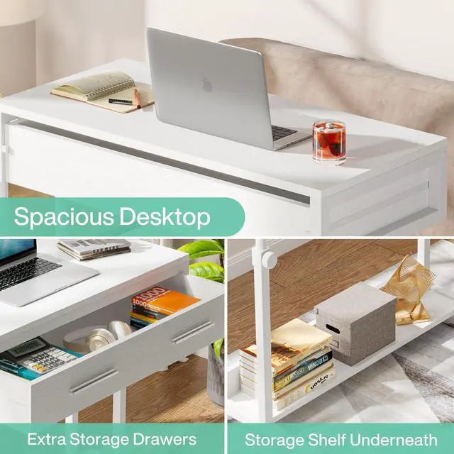 Alt view image 7 of 7 - Tribesigns Portable Desk with Drawers, Mobile Laptop Desk with Wheels, Couch Desk Sofa Side Table Bed Desk, Small Standing Desk for Home Office (White)