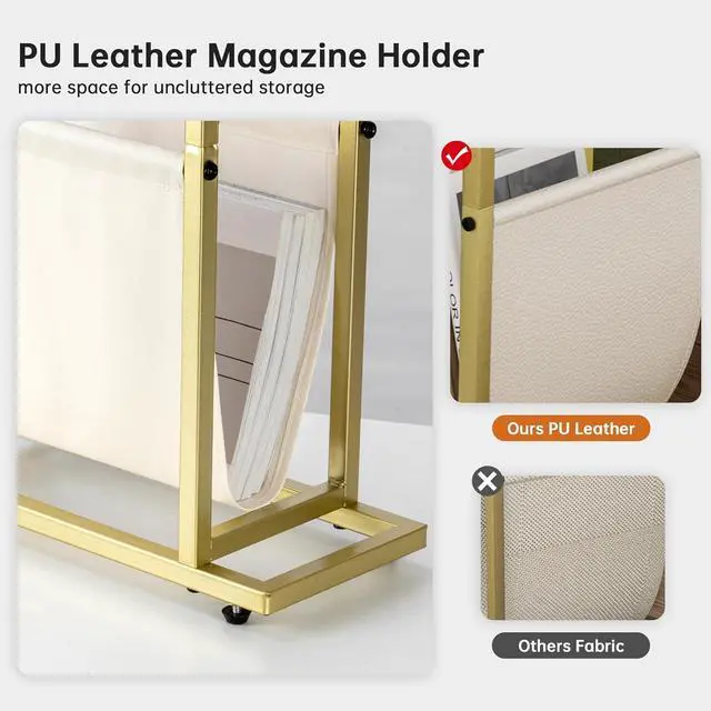 Alt view image 5 of 7 - Narrow Side Table with PU Leather Magazine Holder Modern Slim Little Thin Table for Living Room, Bedroom, Sofa, White