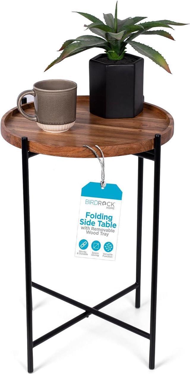 Main image of BIRDROCK HOME Folding Side Table with Removable Wood Tray - Modern Accent, Foldable End Table for Living Room, Bedroom - Portable Serving Tray for Decoration, Coffee, Drinks & Food - Natural Acacia