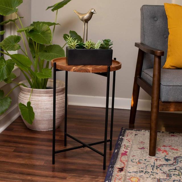 Alt view image 2 of 7 - BIRDROCK HOME Folding Side Table with Removable Wood Tray - Modern Accent, Foldable End Table for Living Room, Bedroom - Portable Serving Tray for Decoration, Coffee, Drinks & Food - Natural Acacia