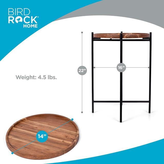 Alt view image 3 of 7 - BIRDROCK HOME Folding Side Table with Removable Wood Tray - Modern Accent, Foldable End Table for Living Room, Bedroom - Portable Serving Tray for Decoration, Coffee, Drinks & Food - Natural Acacia