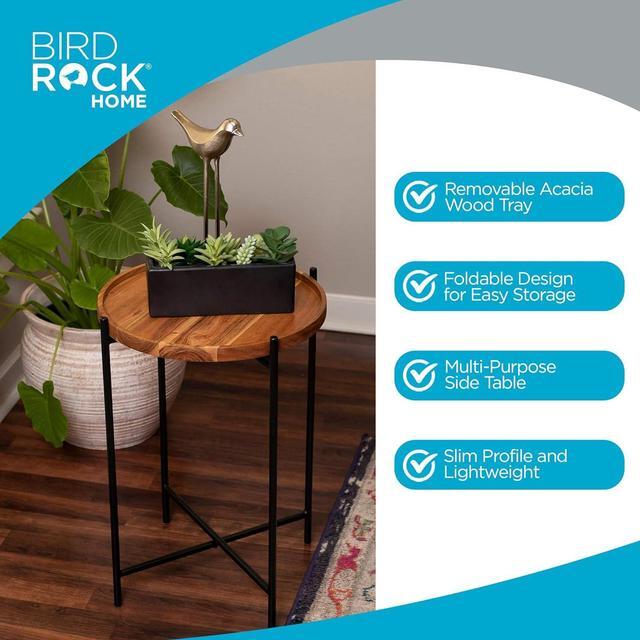 Alt view image 4 of 7 - BIRDROCK HOME Folding Side Table with Removable Wood Tray - Modern Accent, Foldable End Table for Living Room, Bedroom - Portable Serving Tray for Decoration, Coffee, Drinks & Food - Natural Acacia