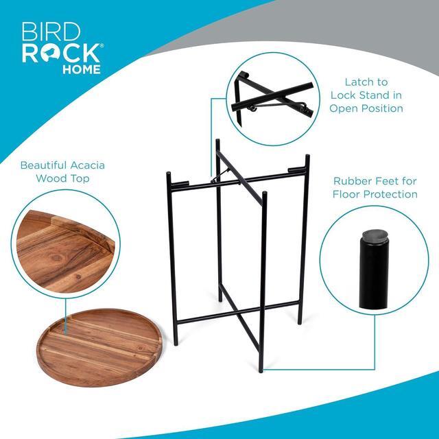 Alt view image 6 of 7 - BIRDROCK HOME Folding Side Table with Removable Wood Tray - Modern Accent, Foldable End Table for Living Room, Bedroom - Portable Serving Tray for Decoration, Coffee, Drinks & Food - Natural Acacia