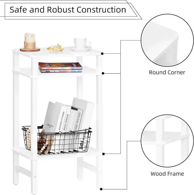 Alt view image 5 of 7 - 28in Tall Side Table 3-Tier Small Narrow End Table for Couch, Skinny Nightstand for Small Space, Farmhouse Slim Night Stand with Storage, Wooden Frame Thin Bedside Table, for Living Room, White